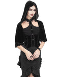 Eva Lady Dark Gothic Velvet Hooded Shrug Cloak Top - Black