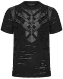 Punk Rave Mens Apocalyptic Gothic Shredded Fishnet Inset T Shirt Top