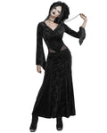 Punk Rave Womens Long Baroque Gothic Embossed Velvet Maxi Dress - Black