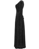 Punk Rave Womens Long Gothic Rose Velvet Flared Split Sleeve Maxi Dress - Black