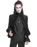 Devil Fashion Mens Gothic Vampire Beaded Crucifix Jacquard Dress Shirt - Black