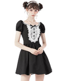 Dark In Love Gothic Punk Skull Lace Mini Dress - Black & White