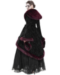 Eva Lady Womens Baroque Gothic Damask Winter Coat With Faux Faur Trims - Black & Red