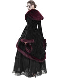 Eva Lady Womens Baroque Gothic Damask Winter Coat With Faux Faur Trims - Black & Red