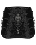 Devil Fashion Womens Gothic Crucifix Lace Applique Handbag - Black Velvet