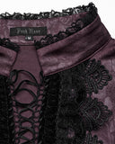 Punk Rave Mens Gothic Embossed Print Lace-Up Pirate Shirt - Red