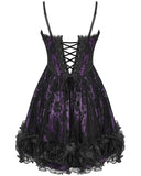 Devil Fashion Womens Gorgeous Gothic Embellished Lace Party Prom Dress - Purple & Black