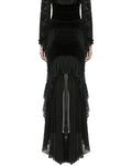 Punk Rave Womens Long Gothic Velvet, Lace & Mesh Fishtail Skirt