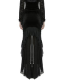 Punk Rave Womens Long Gothic Velvet, Lace & Mesh Fishtail Skirt