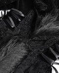 Eva Lady Womens Baroque Gothic Damask Winter Coat With Faux Faur Trims - Black