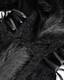 Eva Lady Womens Baroque Gothic Damask Winter Coat With Faux Faur Trims - Black