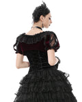 Dark In Love Womens Gothic Velvet & Lace Short Sleeve Bolero Shrug - Red & Black