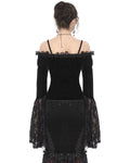 Eva Lady Dark Devore Gothic Velvet & Flocked Mesh Off Shoulder Top - Black