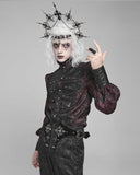 Devil Fashion Mens Dark Gothic Aristocrat Studded Jacquard Dress Shirt - Red & Black