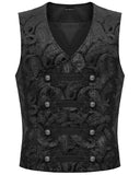 Devil Fashion Mens Regency Gothic Paisley Velvet Waistcoat Vest - Black