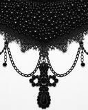 Punk Rave Womens Beaded Crucifix Gothic Choker Collar Necklace Black Lace Velvet