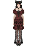 Dark In Love DarkRose Gothic Courtesan Jacquard Lace Train Dress - Red & Black