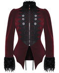 Dark In Love Regency Gothic Aristocrat Lace Trim Velvet Court Jacket - Red & Black