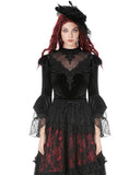 Dark In Love Womens Gothic Velvet Lace Applique Blouse Top