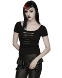 Punk Rave Womens Gothic Studded & Slashed Mesh Inset Tee