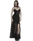 Punk Rave Daily Life Long Gothic Rose Lace Side Split Maxi Dress