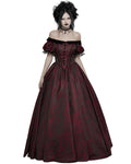 Punk Rave Womens Long Gothic Jacquard Ballgown Wedding Dress - Black & Red