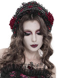 Devil Fashion Womens Gothic Lolita Rose Embellished Fascinator Headpiece - Black & Red