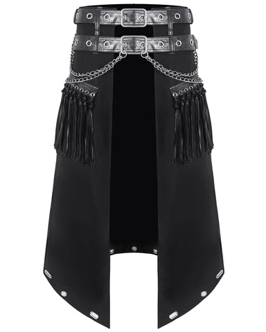 Devil Fashion Mens Apocalyptic Punk Chain & Fringe Half Skirt Kilt