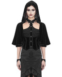 Eva Lady Dark Gothic Velvet Hooded Shrug Cloak Top - Black