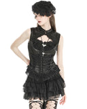 Dark In Love Womens Gothic Burlesque Lace-Up Sleeveless Blouse Top