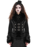 Devil Fashion Womens Gothic Punk Chained Fur Trim Velvet Winter Jacket