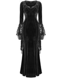 Punk Rave Daily Life Womens Long Gothic Velvet Applique Maxi Dress - Black