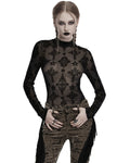 Punk Rave Womens Gothic Flocked Mesh Crucifix Top