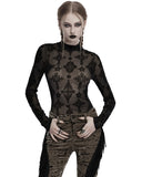 Punk Rave Womens Gothic Flocked Mesh Crucifix Top