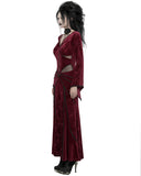 Punk Rave Womens Long Baroque Gothic Embossed Velvet Maxi Dress - Red