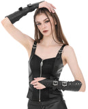 Dark In Love Womens Gothic Punk Faux Leather Buckled Gauntlet Sleeve Gloves