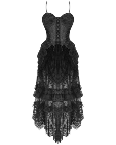 Dark In Love Gothic Burlesque Lace Train Bustle Mini Dress