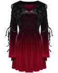 Punk Rave Womens Gothic Velvet Mini Dress With Oversize Embellished Collar - Red & Black Gradient