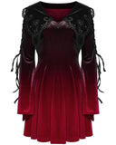 Punk Rave Womens Gothic Velvet Mini Dress With Oversize Embellished Collar - Red & Black Gradient