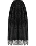 Dark In Love Womens Long Gothic Velvet & Lace Layered Maxi Skirt