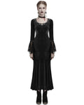 Punk Rave Daily Life Womens Long Gothic Velvet Applique Maxi Dress - Black