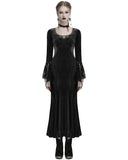 Punk Rave Daily Life Womens Long Gothic Velvet Applique Maxi Dress - Black