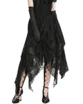 Dark In Love Long Gothic Irregular Lace Rose Layered Skirt