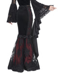 Eva Lady Dark Devore Baroque Gothic Velvet Chained Mermaid Skirt - Black & Red