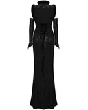 Punk Rave Womens Gothic Embossed Rose Velvet & Faux Fur Cheongsam Dress - Black