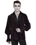 Devil Fashion Lucien Mens Gothic Poet Shirt - Red & Black Velvet