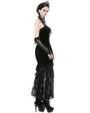 Dark In Love Womens Long Baroque Gothic Velvet & Lace Applique Evening Prom Dress