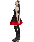 Punk Rave Daily Life Dark Knight Gothic Gradient Velvet Slip Dress - Black & Red