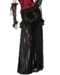 Dark In Love Womens Long Victorian Gothic Ruffled Velvet & Lace Maxi Skirt