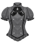 Dark In Love Dark Preppy Corporate Gothic Military Style Blouse Top - Grey & Black